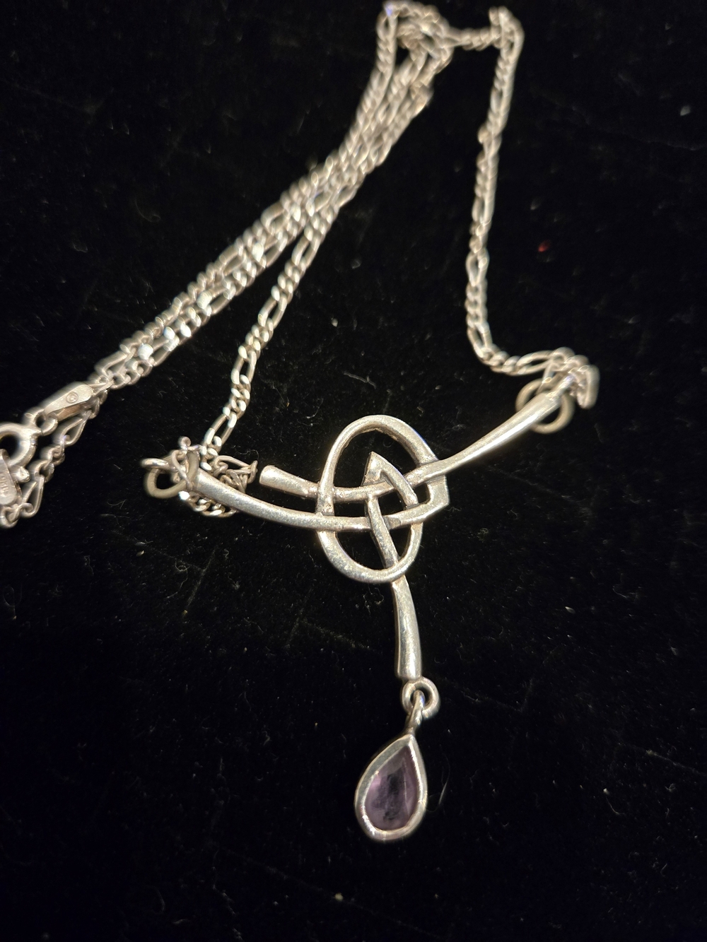 Sterling Silver Celtic Knot Necklace with Purple Teardrop Pendant